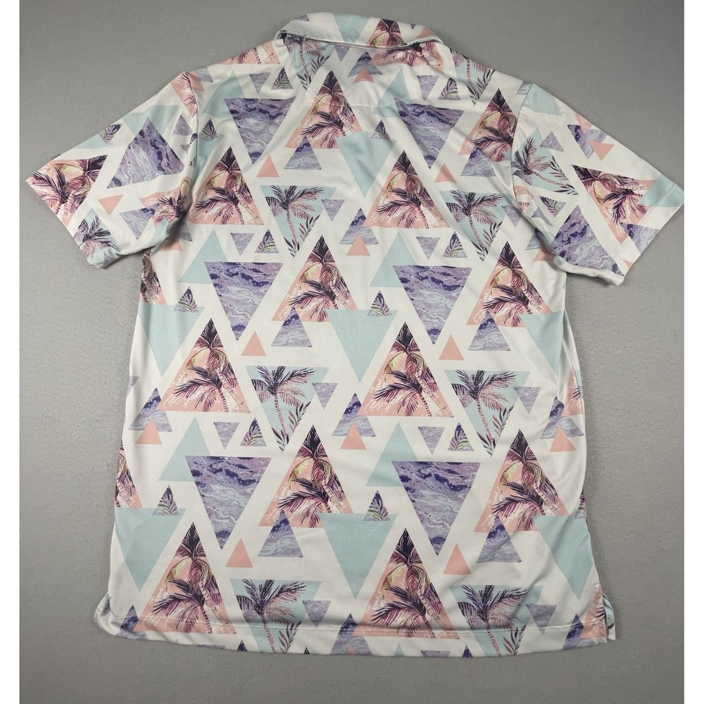 Bad Birdie Polo Shirt Mens L Multicolor Palm Tree Geometric Performance Golf Top - Picture 10 of 10